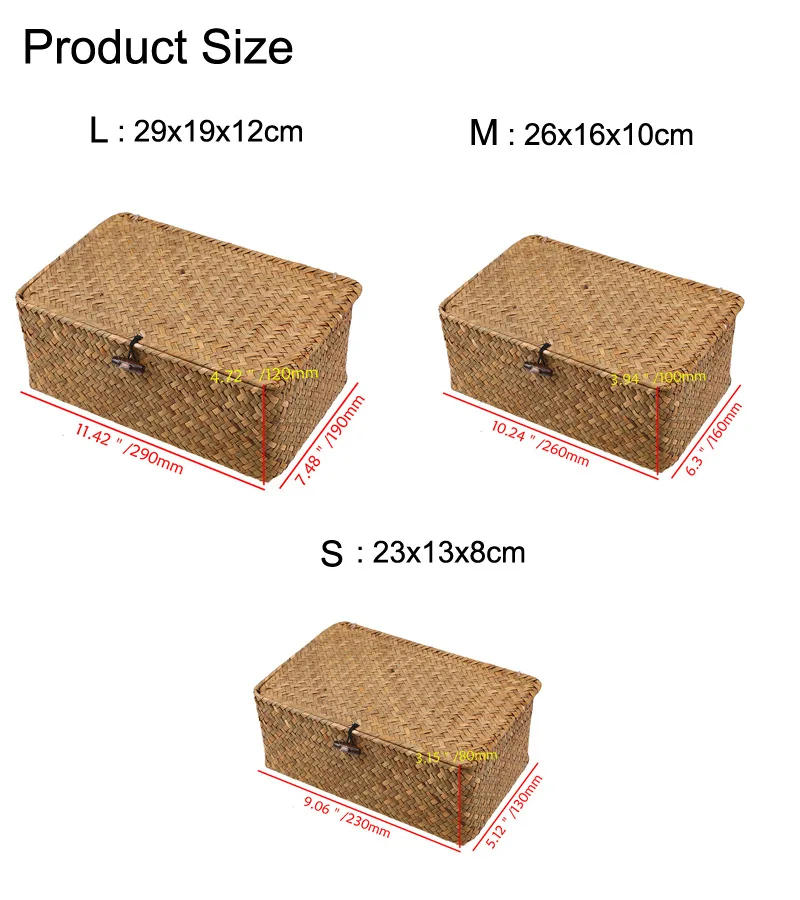 Description Picture 2 of itemHandmade Seagrass Woven Storage Box Seaweed Storage Finishing Basket with Lid Sundry Bath Cosmetic Towel Container mx01161829