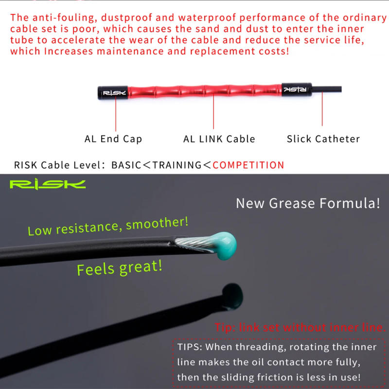 Description Picture 3 of itemRISK Bicycle Bamboo Link Brake & Shift Cable Sets for MTB Road Bike Brake Shifting Wires Line Derailleur Housing Aluminum Links