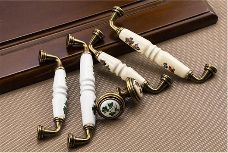 Description Picture 6 of item1PCS Vintage Rural Ceramic Drawer Cupboard Door Handles Green/Red Leaves Cabinet Pulls Dresser Kitchen Pull Knobs For Furniture