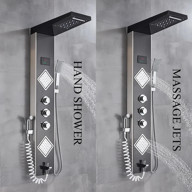 Description Picture 5 of itemWanmivezlo Waterfall Rain Shower Panel LED Light Bathroom Shower Faucet Column System 3 Handles 6-Function Shower Mixers