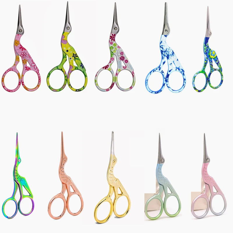 Description Picture 4 of itemSuper Beautiful Print Professional Sewing Scissors Office Supplies Paper Scissors Vintage Pink Mini Stork Scissors Cloth Cutter