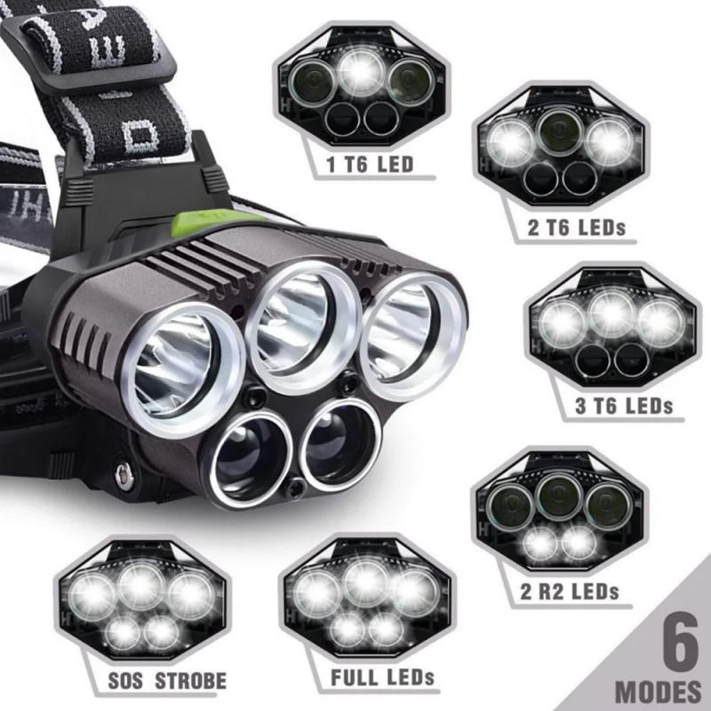 Description Picture 5 of item250000LM 5X T6 LED Headlamp USB Rechargeable Flashlight Torch Lamp USA 5 Modes Portable Head Lighting Outdoor Camping Head Light