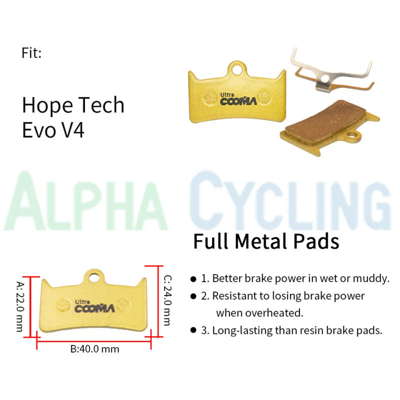 Description Picture 2 of itemBicycle Disc Brake Pads for Hope Tech Evo V4 Hydraulic Caliper, 4 Pairs, Gold Full Metal, Ultra Class