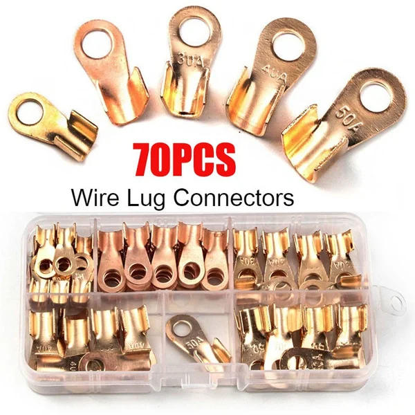 Description Picture 3 of item70/160/280/350PCS 10A-50A Open Crimp Ring Connector OT Cable Electrical Wire Terminal Copper Lugs Terminal Connectors Kit