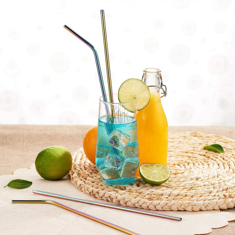 Description Picture 5 of item8 Pcs Reusable Drinking Straw Metal Straws Cleaner 304 Stainless Steel Straws Set Straight Bent Eco-friendly Drinkware Straw