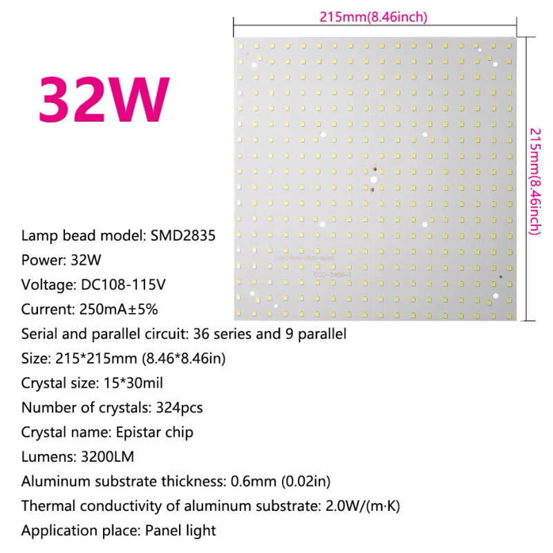Description Picture 5 of item32W LED COB Chip High Power 22W 10W 15W SMD2835 250mA  Lamp Beads Floodlight For Spotlight Panel lightting Square White