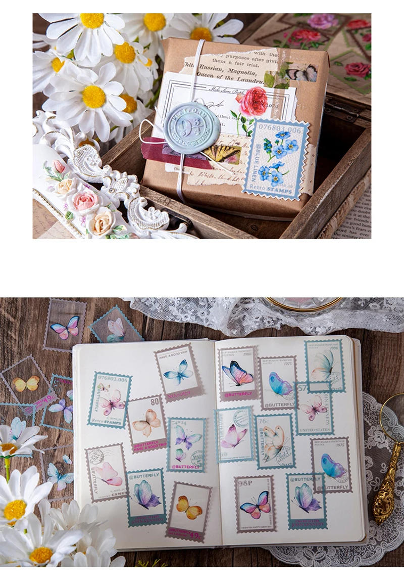 Description Picture 6 of itemJIANQI 40Pcs/Bag Vintage Fern Floral Stamp PET Sticker Package DIY Diary Journal Decoration Label Sticker Album Scrapbooking