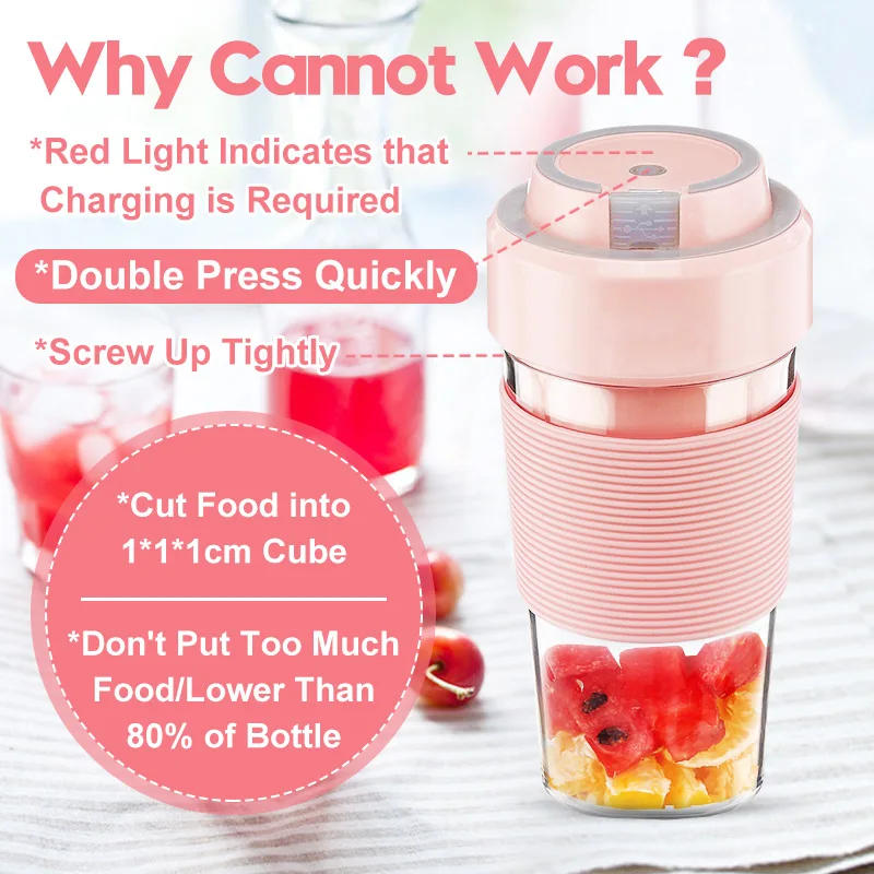 Description Picture 6 of item300ml Portable Electric Juicer Machine Usb Smoothie Mixer Mini Food Processor Personal Juice Cup