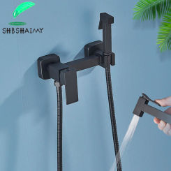 Matte Black Brass Bathroom Bidet Faucets High Pressure Sprayer Shower Tap Bidet Toilet Washer Hot and Cold Water Mixers