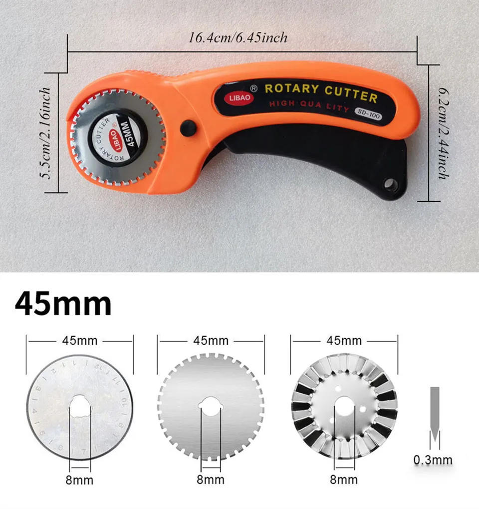 Description Picture 2 of itemSD100 Rotary Cutter Paper Skip Cutting Patchwork Leathercraft Tool Set  45mm Punching Wavy Edge Blade Quilting Accessories