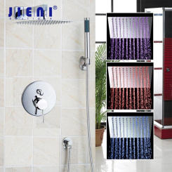 JIENI 8 Inch Wall Mounted Solid Brass Rain Shower Set Luxury Square Shower Head Shower Set with Handlde Shower Chrome