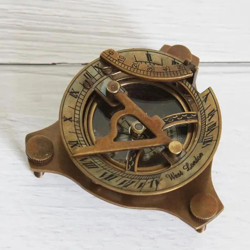 Description Picture 4 of itemIndian Pure Copper Nautical Sundial with Compass, Retro Nostalgic, Antique Model, Marine Photography Props, Desktop Ornament