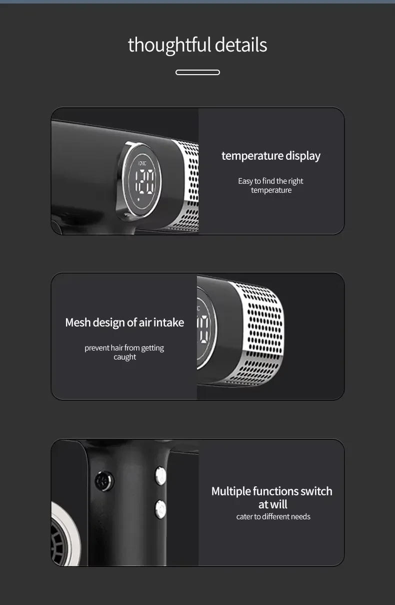 Description Picture 5 of item5 in 1 Professional Led Display Hair Dryer 110000RPM High-Speed Brushless Motor Negative Ion Blow Dryer Fast Drying Salon