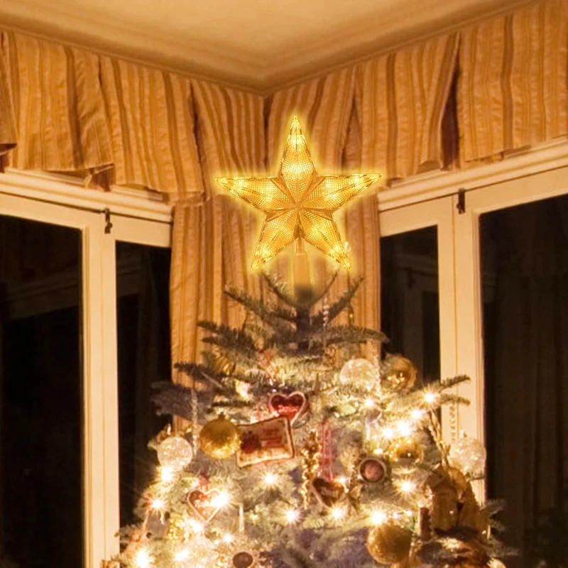 Description Picture 2 of item15/19CM LED Transparent Five-pointed Star Merry Christmas Tree Toppers Cristmas Decorations for Home Xmas Ornaments Navidad 2023