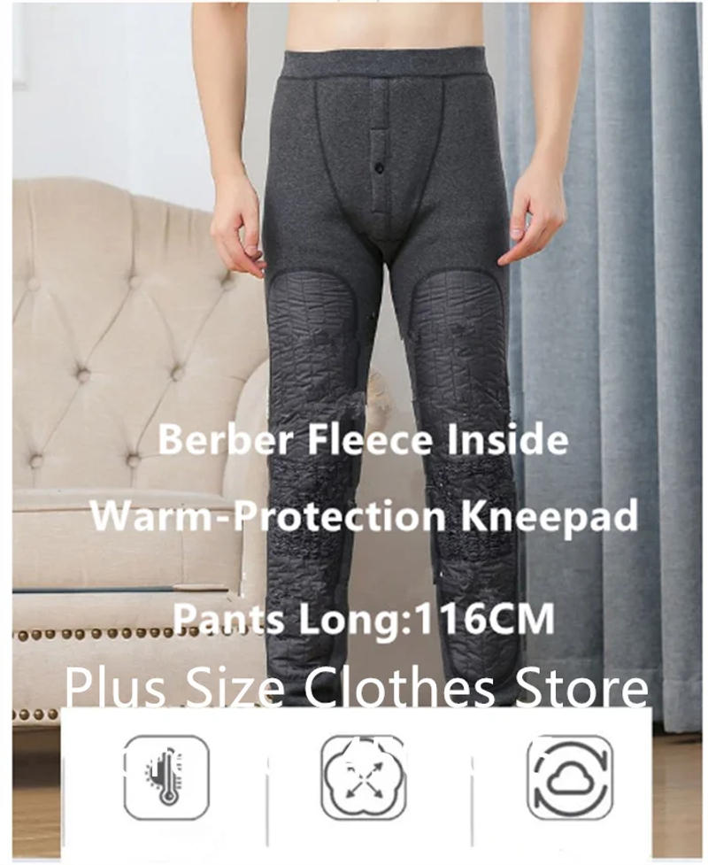 Description Picture 4 of itemTall Men Winter Long Johns Thermal Underwear Men's Leggings 116CM High Waist 6XL Plus Size Extra Berber Fleece Underpants