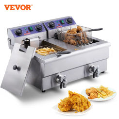 VEVOR  Commercial Electric Deep Fryer w/Dual Tanks 12L 3000W  Stainless Steel Countertop Fryer for Fried Chicken French Fries