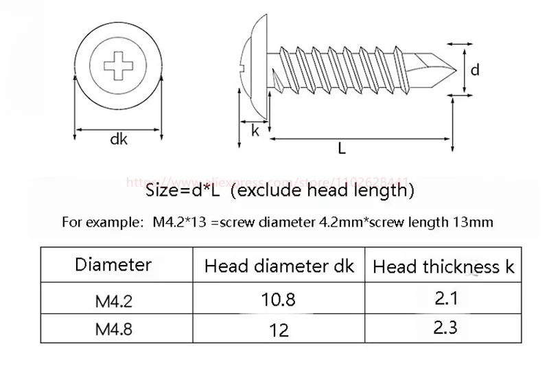Description Picture 2 of item304 Stainless Steel Washer Head Phillips Self Drilling Tapping Screw M4.2 M4.8 Stainless Steel Hardiflex Screws for Metal Sheet