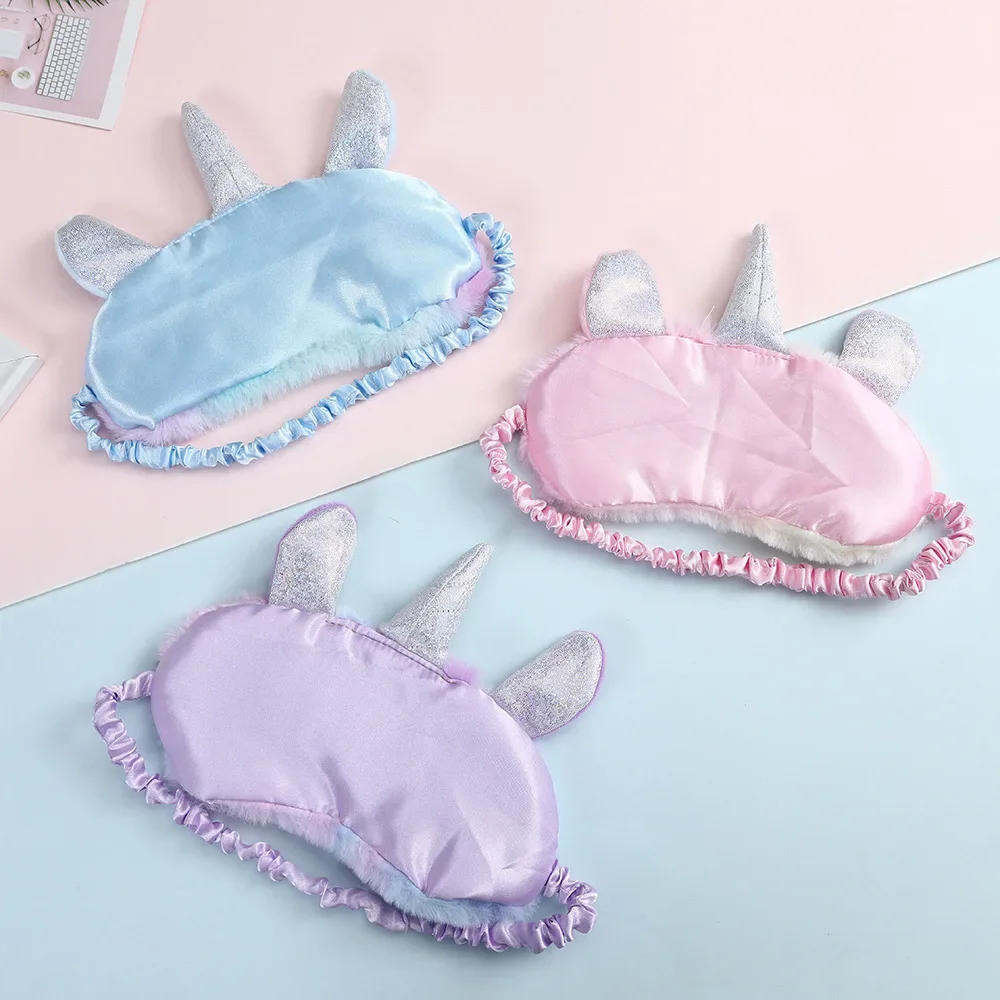 Description Picture 4 of item1 Pcs Cartoon Unicorn Silk Eye Mask Variety Sleeping Mask Eyeshade Relax Mask Plush Eye Shade Cover For Travel Home Party Gifts