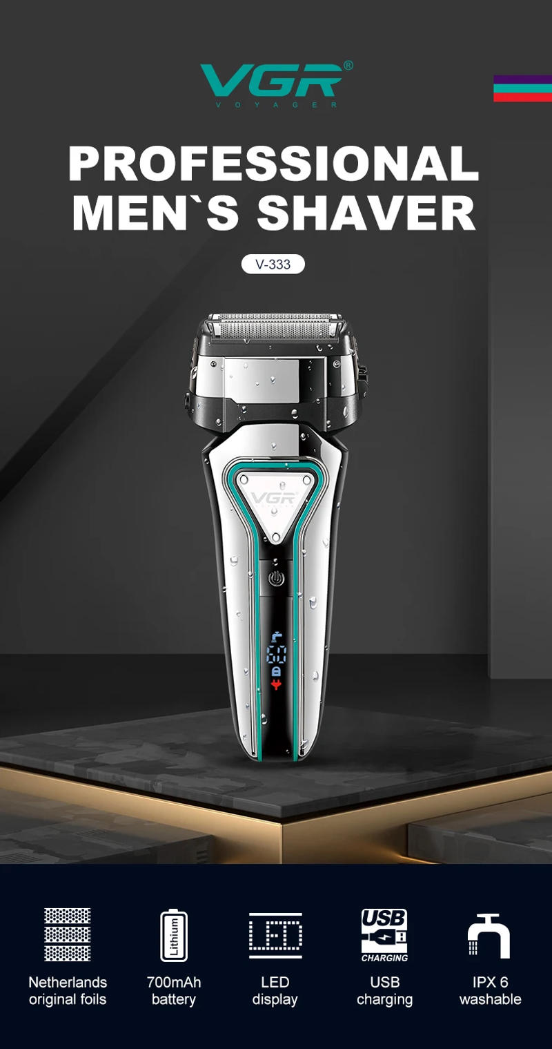 Description Picture 2 of itemVGR 3D Men's Washable Wet Dry Electric Shaver Rechargeable Face Electric Razor bald Washable Beard Shaving Machine LCD Display