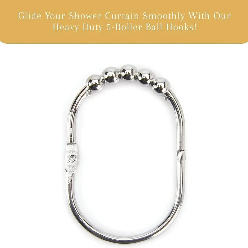 Description Picture 6 of itemShower Curtain Hooks Rings Double Glide Shower Curtain Rings, Rustproof Metal Heavy Duty Roller Bathroom Shower Rods, Set of 12