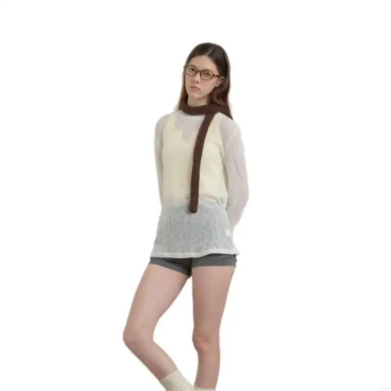 Description Picture 2 of itemK1MA Girls Posing Scarf Soft & Breathable Knitted Neck Scarf Fashionable Solid