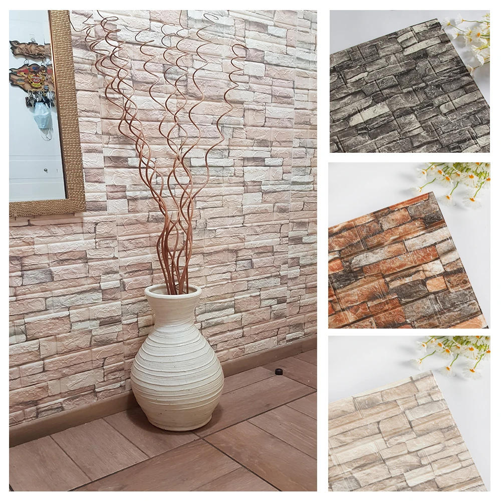 Description Picture 6 of item3/5MM 3D Wall Sticker Panel Foam Home Decoration DIY Wallpaper Living Room Bathroom  Tv Background Self Adhesive Panels 70*77cm
