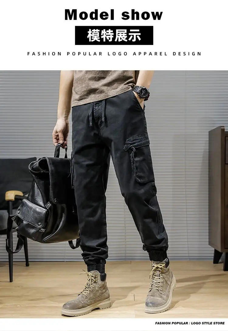 Description Picture 4 of item2023 Spring and Summer Multi-pocket Overalls Men's New Streetwear Jogging Pants Men's Casual Pants Loose Leggings Plus Size G15