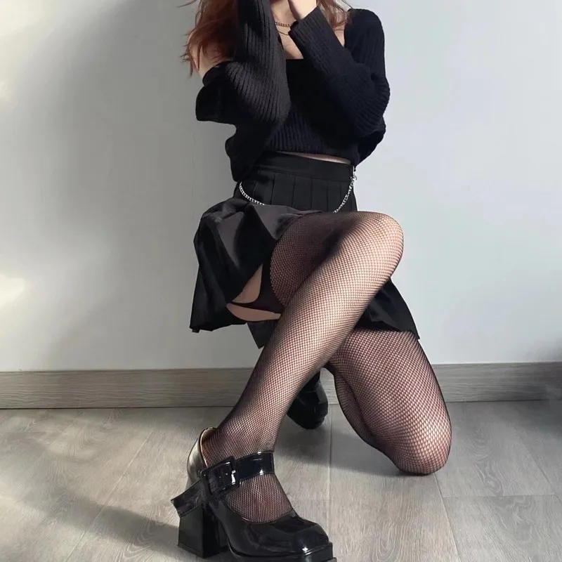 Description Picture 6 of itemWomen Sexy Black Stockings with Belt Set High Fishnet Tights Erotic Lingerie Bottom Pantyhose Thigh High Long Mesh Lace Stocking