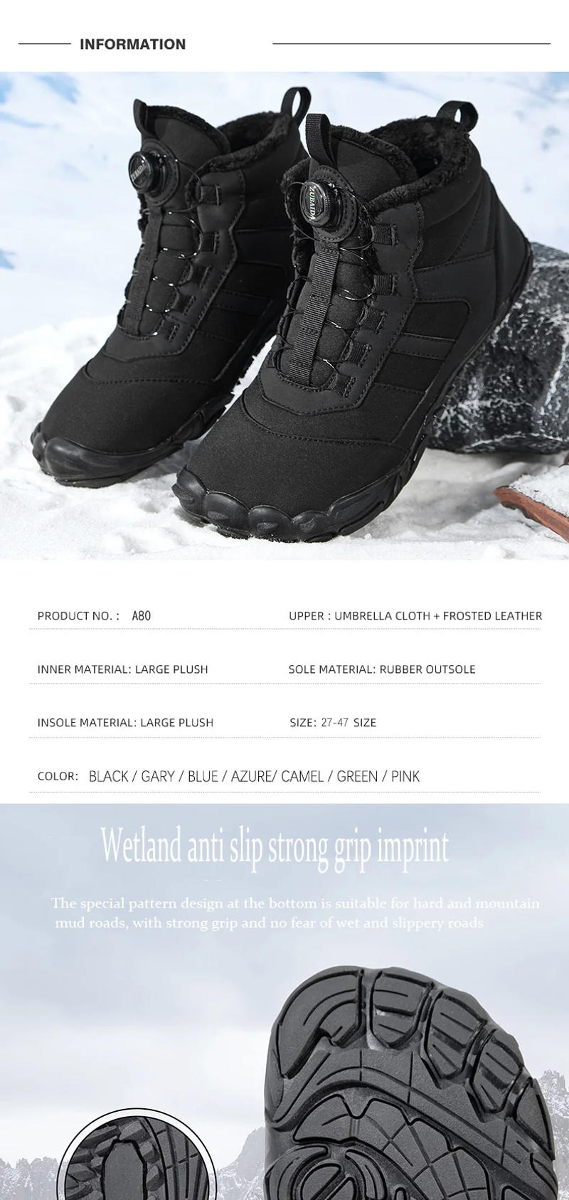 Description Picture 6 of itemNew Winter Boots for Men Women Snow BareFoot Outdoor Non-slip Warm Fur Casual Sneakers Kid's Ankle Boots Hiking Shoes Size 27-47