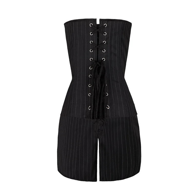 Description Picture 6 of itemSexy Two Piece Set Overbust Corset Plus Size Corsets and Bustiers Tops With Mini Skirt Striped Office Women Dress Sets