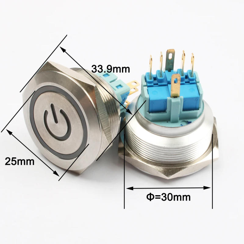 Description Picture 2 of item30mm Stainless steel metal push button switch flat round momentary power ring mark 6 pin car switches reset latching fixation