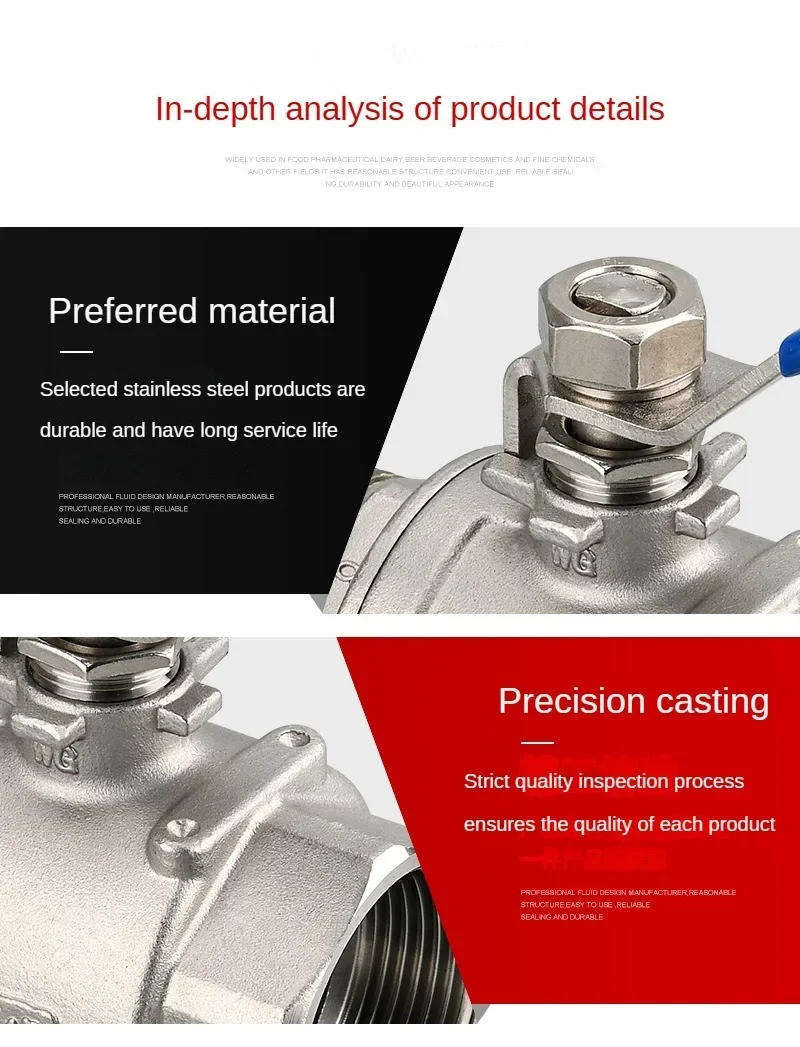 Description Picture 4 of item304 Stainless Steel Two Piece Ball Valve 1/4 3/8 1/2" 3/4" 1" 2" BSP Female Thread Water Gas Oil Switch Fitting Adapter