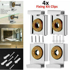 4pcs Bathroom Mirror Glass Wall Hanging Fixing Kits Frame Less Clips Mounting Hanger Clamp Chrome Wall Brackets Clamps