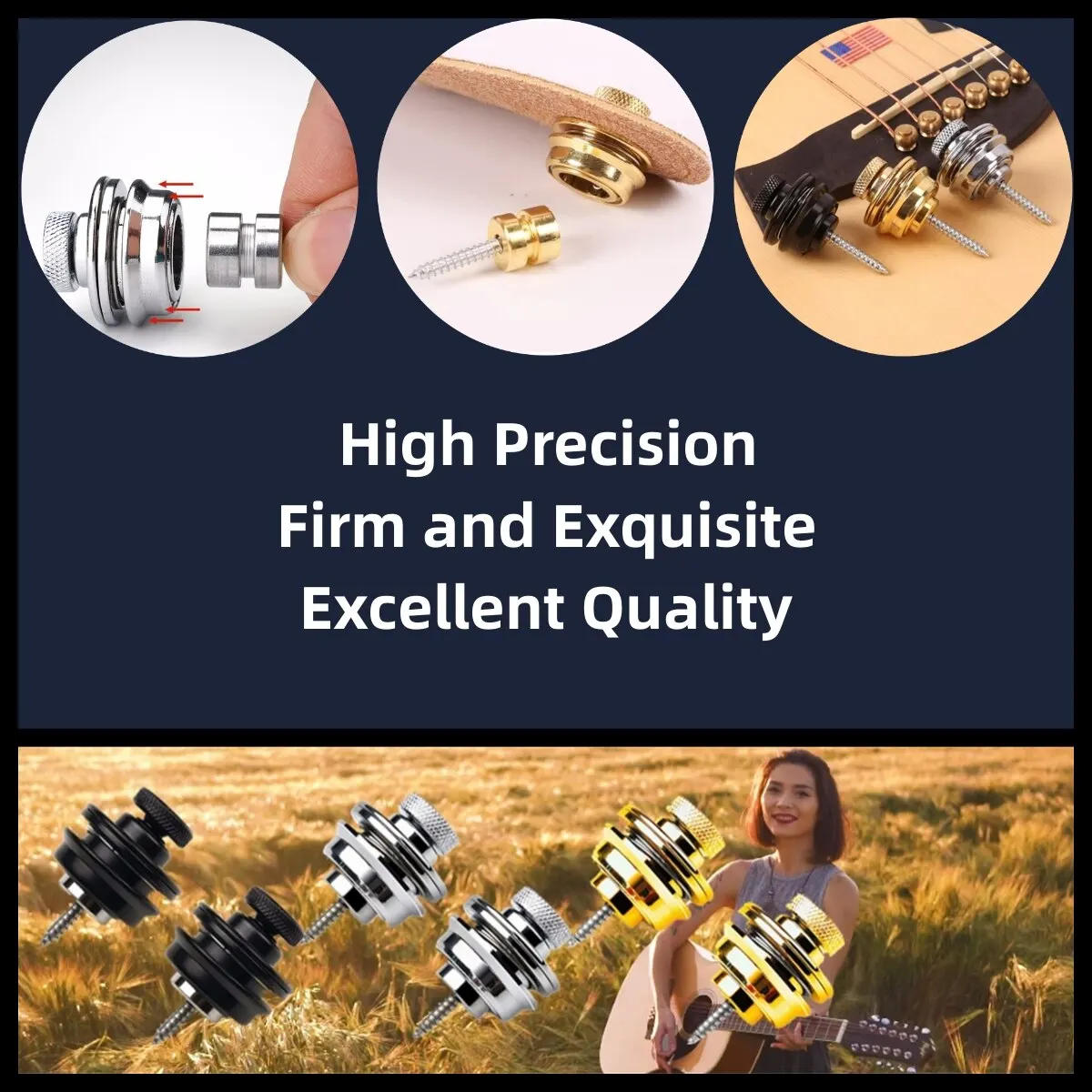 Description Picture 2 of item1 Pcs Guitar Strap Lock Heavy Duty Metal Button Security Straplock for Electric Acoustic Guitar Bass Ukulele