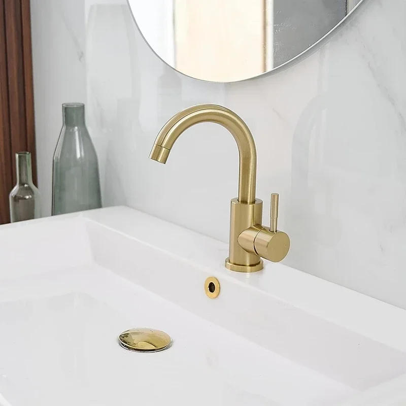 Description Picture 4 of itemModern Bathroom Basin Faucet Brushed Gold Lavotory Sink Tap 360 Degree Rotate Hot and Cold Water Mixer Tap Stainless Steel Crane