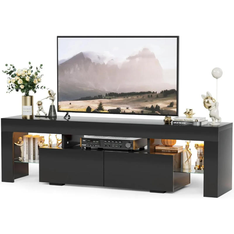 Description Picture 2 of itemModern LED TV Stand for Televisions up to 70 Inch with Glass Shelves and Drawer, Gaming Entertainment Center with Multiple