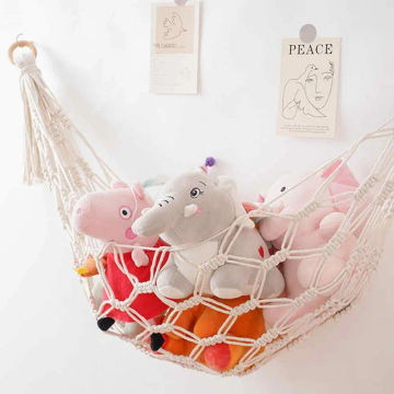 Boho Stuffed Animal Hammock Plush Toy HandwovenTapestry Children's Room Wall Storage Bag For Childrens Room Bedroom Game Room