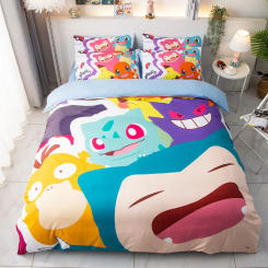 Cartoon Pokemon Bedding Set Anime Kawaii Pikachu Gengar Snorlax Duvet Cover Pillowcase Quilt Cover Bed Set Single Twin King Size