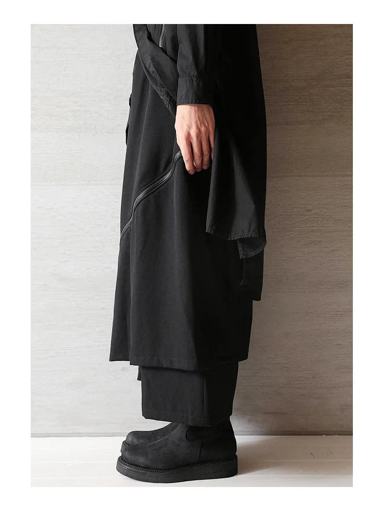 Description Picture 6 of itemAutumn And Winter Irregular Double-layer Nine-point Pants Men's Adjustable Zipper Loose Large Size Wide-leg Pants Skirt Black