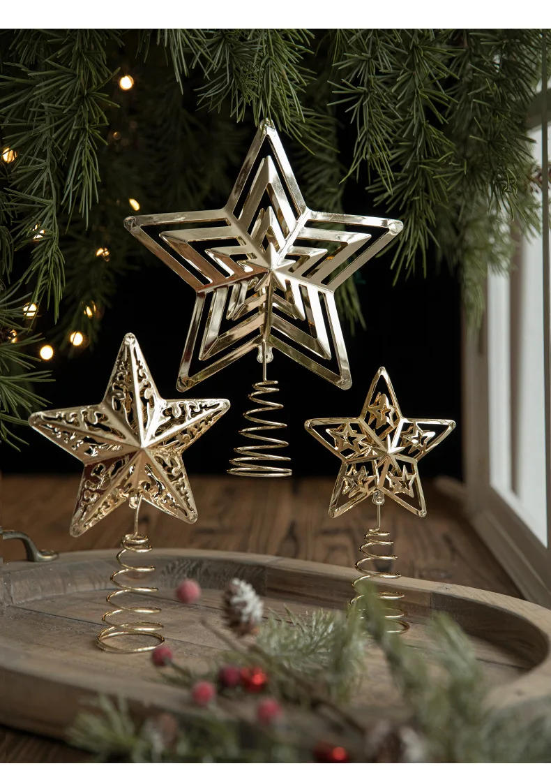 Description Picture 3 of itemMetal Christmas Tree Topper Glittered Gold Star Hallow Tree Topper for Mas Tree Decoration Holiday Party Home Indoor Ornaments