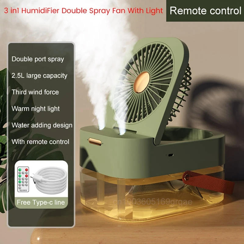 Description Picture 2 of item3 In1 Humidifier Double Spray Fan Portable Fan Air Cooler Humidifier USB Fan Desktop Lamp Fan For Summer Hydration Fan