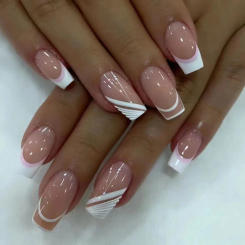 24 PCs Short French Minimalist Nails with 1 Jelly and 1 Nail File