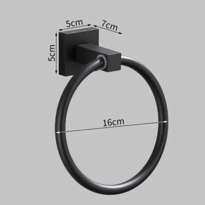 Description Picture 3 of itemBlack Stainless Steel Hand Towel Ring Wall Mounted Square Base Towel Racks Easy Installation Towel Holder Home