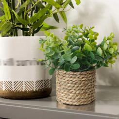 XIYA FLOWER Green Artificial Plants Eucalyptus Flowers Woven Small Potted Plants Fern Grass Tuft 17cm PE Material Home Decor