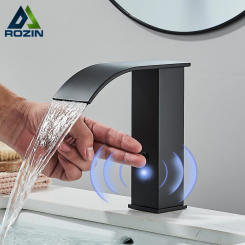 Rozin Black Smart Sensor Bathroom Basin Faucet Touchless Automatic Sense Mixer Tap Waterfall Hot Cold Water Washbasin Crane