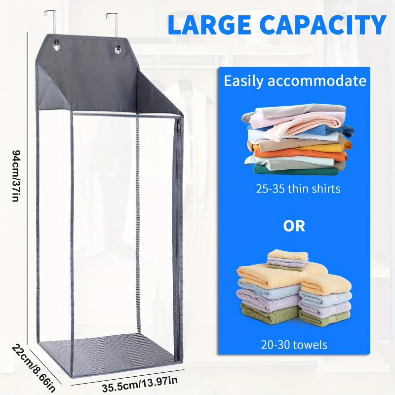 Description Picture 4 of item1pc Foldable Wall Hanging Mesh Laundry Basket Door With Zipper For Storing Dirty Clothes Suitable For Bathrooms And Dormitories