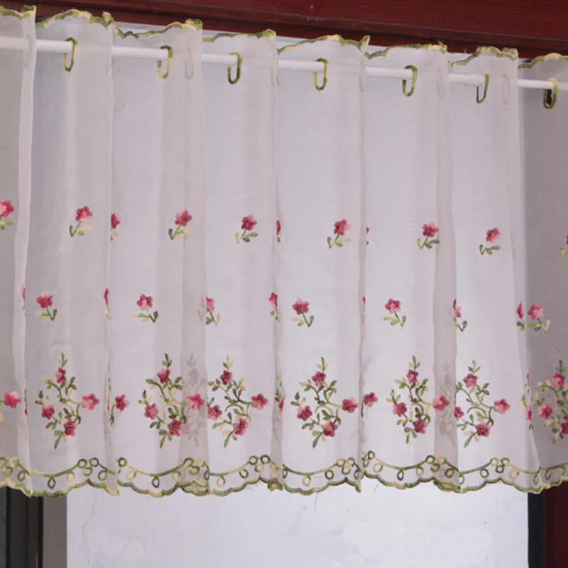 Description Picture 2 of itemLace Pastoral Embroidered Floral Short Voile Curtains Perspective Pelmet Valance For Kitchen Bathroom Indoor Balcony Bay Window