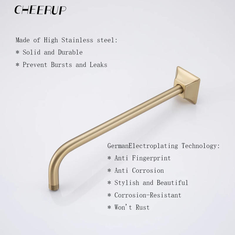Description Picture 4 of itemWall Mounted Shower Arm Extension Pipe 1 6 Inch Shower Head Stainless Steel Bathroom Accessories Brushed Gold