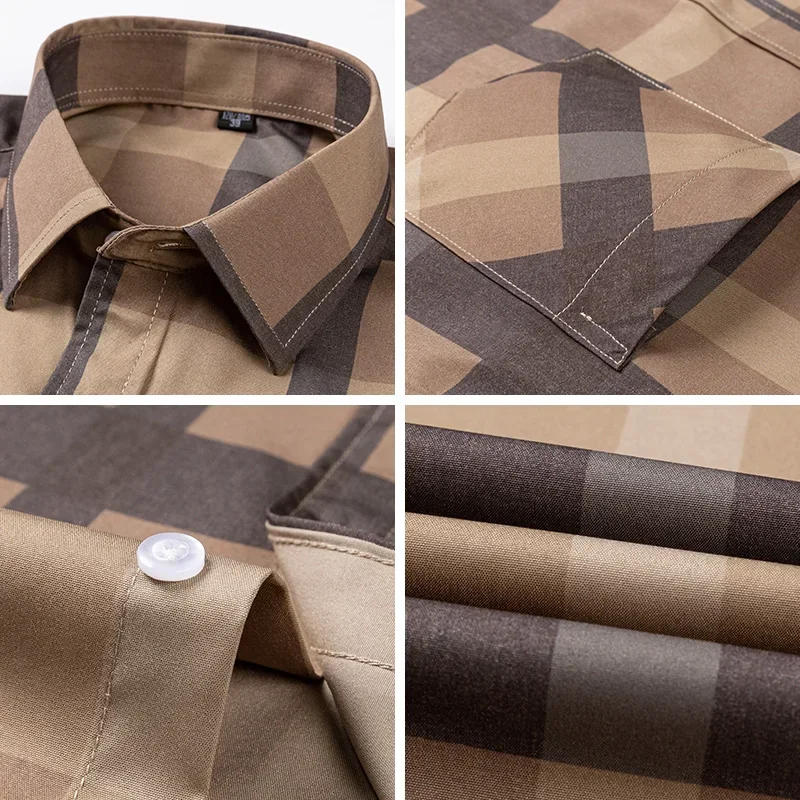 Description Picture 3 of itemNew Long Sleeve Plaid Shirts For Men Classic Checked Fashion Clothing Easy Care Soft Businessman Smart Dress Casual Shirt Camisa