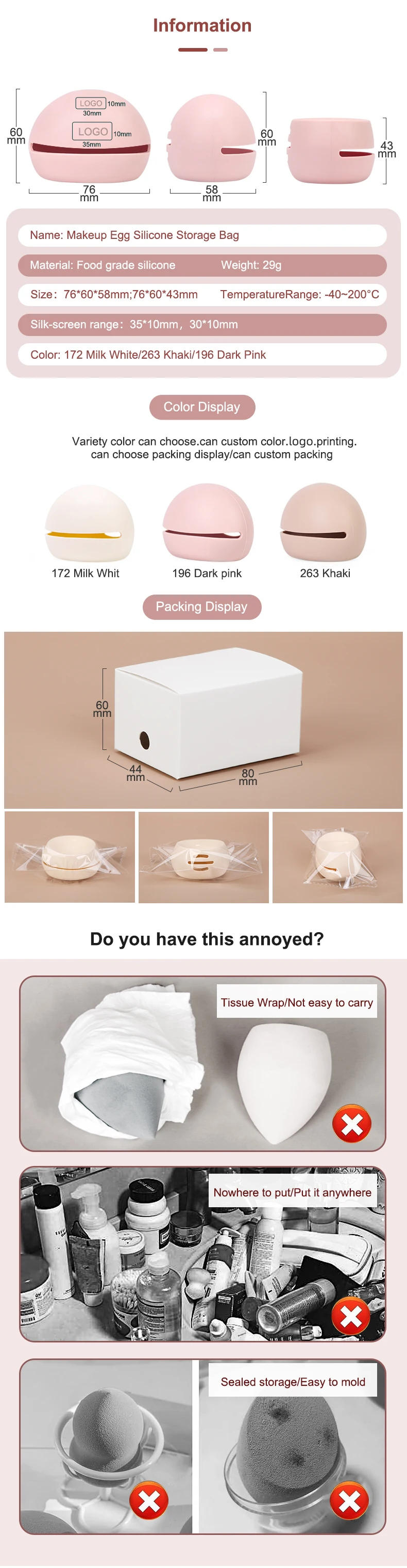 Description Picture 3 of item1Pcs Makeup Sponge Holder Eco-Friendly Silicone Multi-hole Beauty Egg Storage Case Travel Protable Cosmetic Puff Holder Box